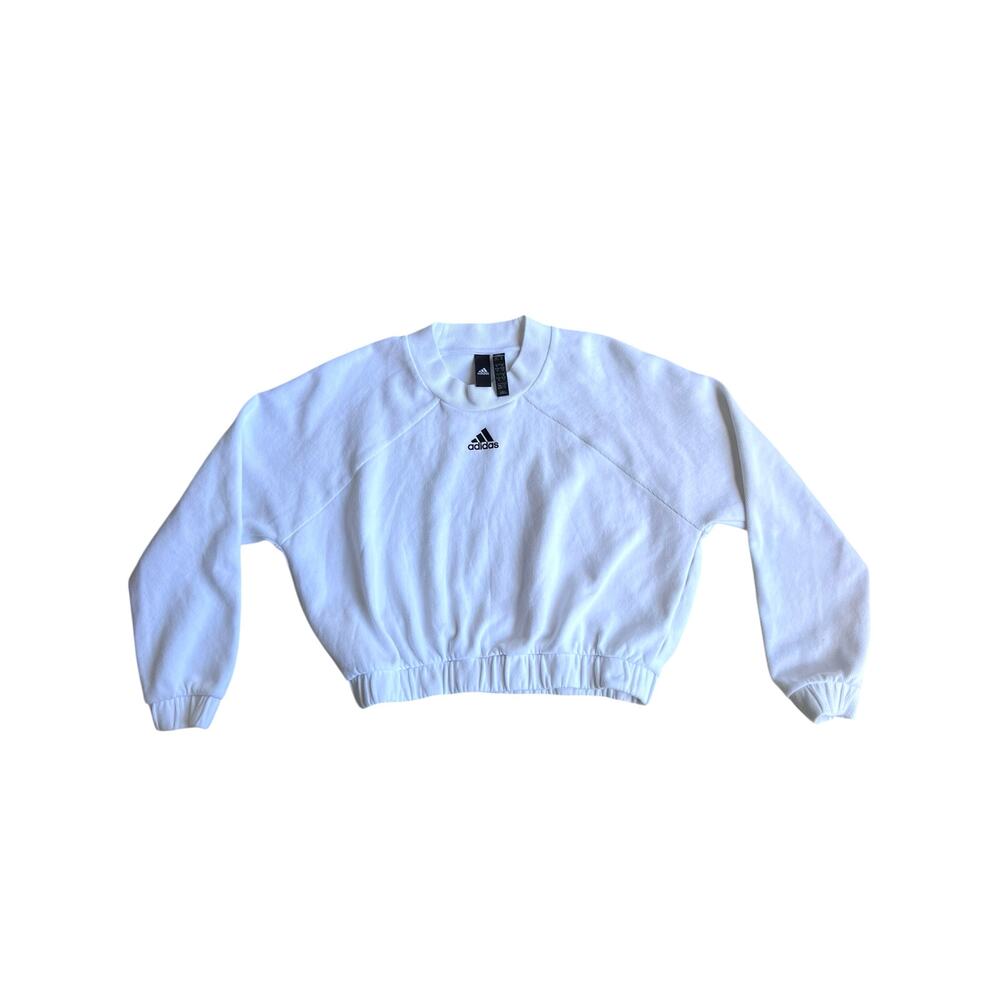 Adidas White Cropped Sweatshirt XS (4-6)Minimal Sport Luxe Athleisure Oversized